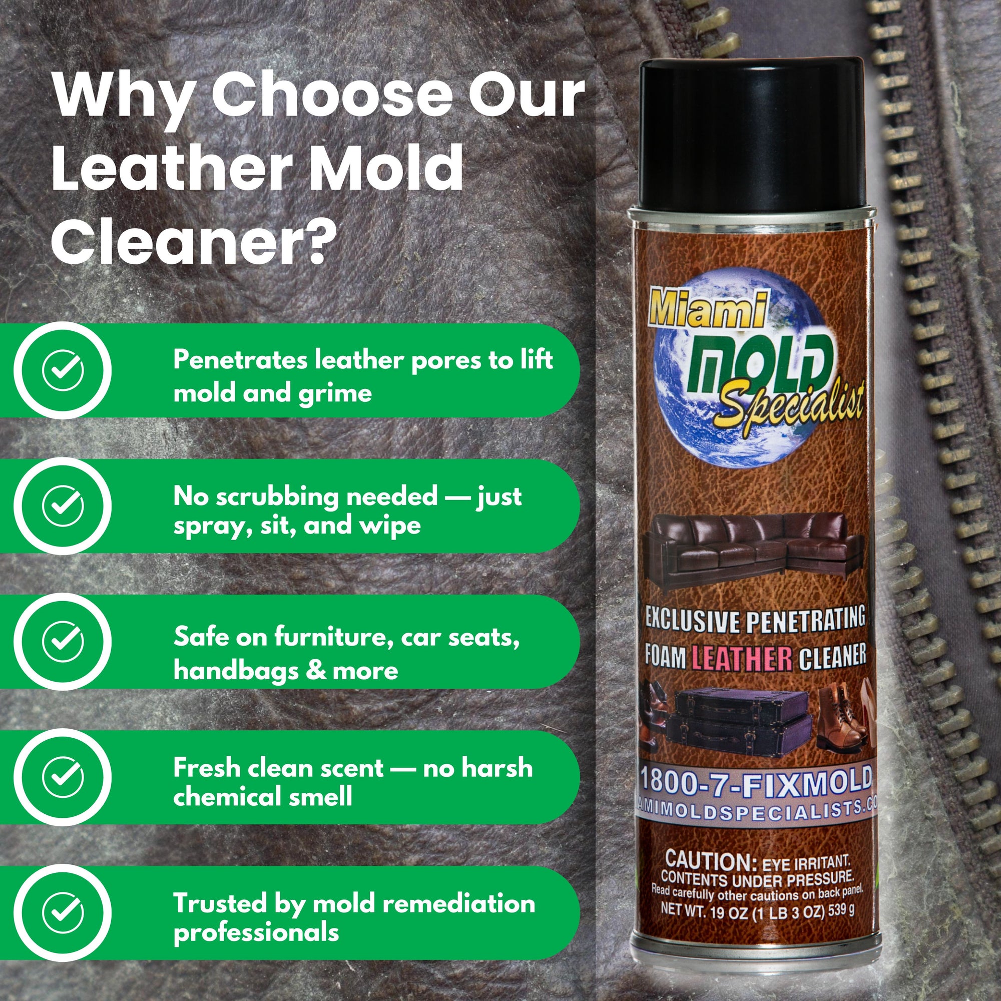 Miami Mold Specialist  Penetrating Leather Mold Cleaner Foam | 19 oz Spray